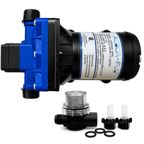 Acquaflo 55 PSI Diaphragm Pump Boat Marine Caravan RV Water Pump 3.0 GPM 12V (AFDP403-3055)