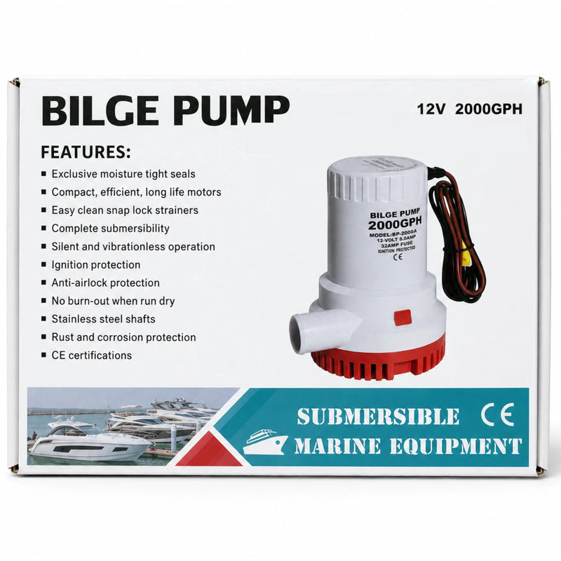 Acquaflo 12V 2000GPH Bilge Pump Non Automatic 1-1/8