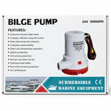 Acquaflo 24V 2000GPH Bilge Pump Non Automatic 1-1/8