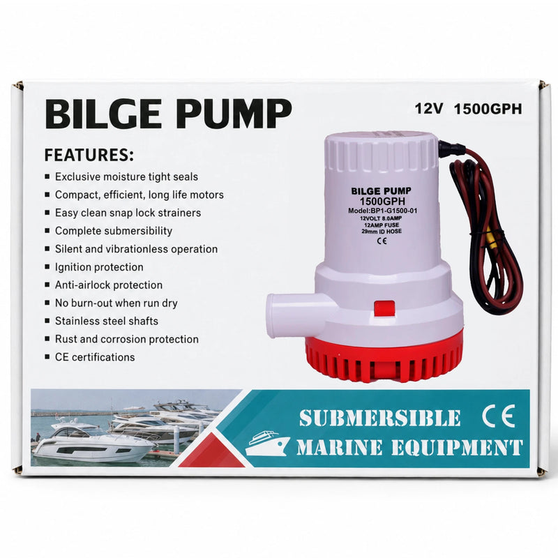 Acquaflo 12V 1500GPH Bilge Pump Non Automatic 1-1/8